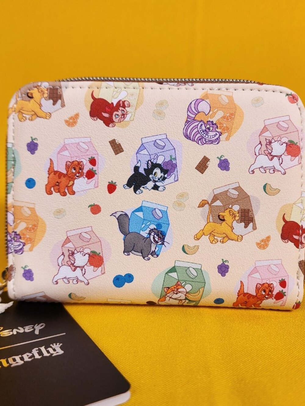 Loungefly Disney Cats Milk Cartons AOP Simba Figaro Marie Oliver Zip Wallet NEW